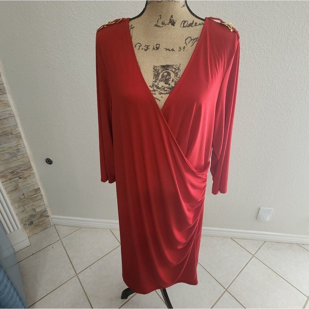 ASHLEY Stuart Red draped epaulets shoulder‎ dress plus size 18/20 new!!!